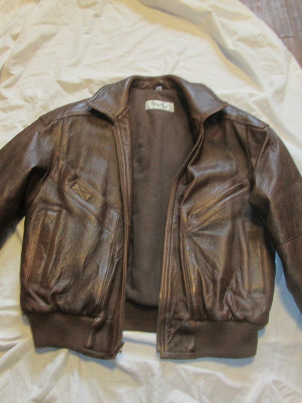 Vtg Phillipe Monet biker core brown Leather jacket lined 36 pebbled leather